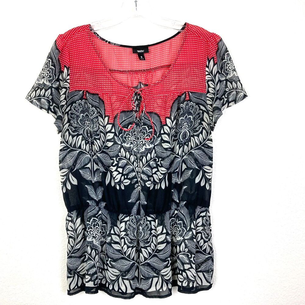 Mossimo Supply Co Semi Sheer Top Size S Floral Elastic Waist Peasant Boho Beach